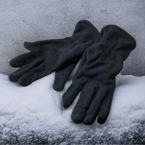 Vintage Black Winter Soft Black Fleece Gloves, Elastic Wrist with open Cuff